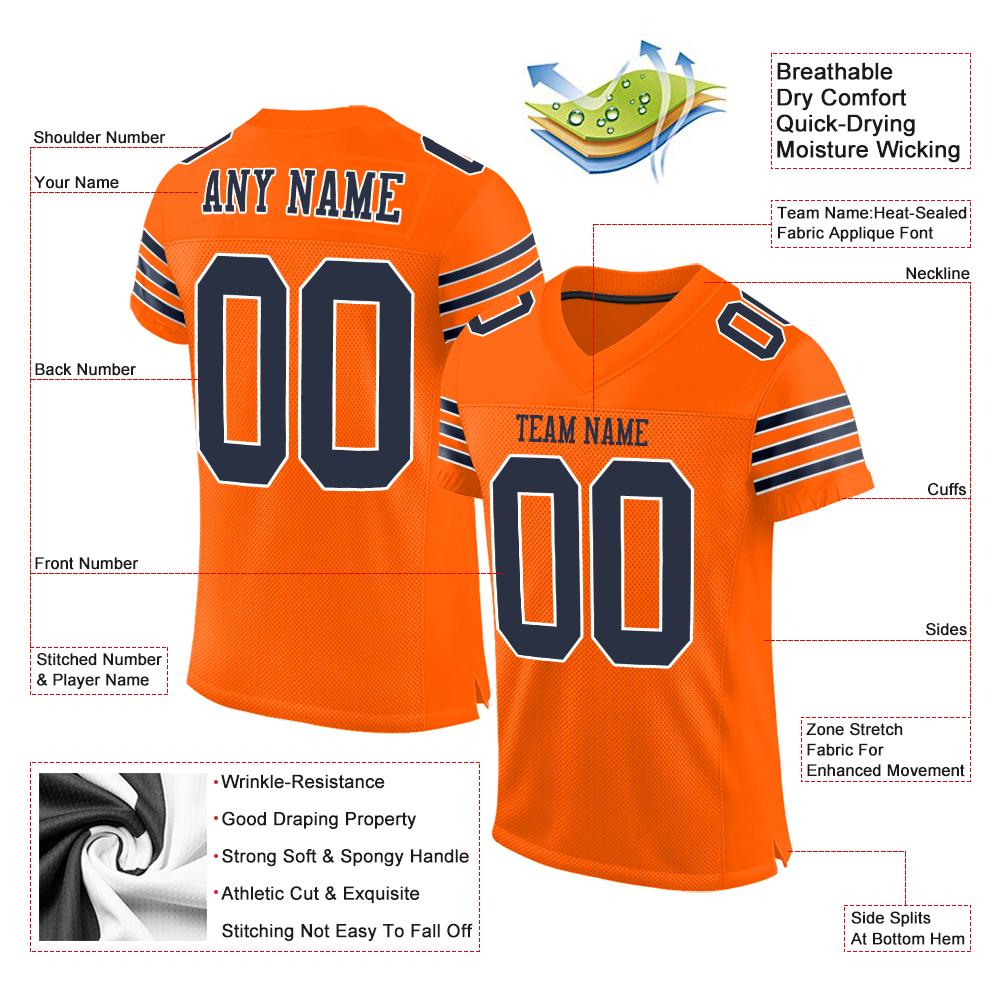Custom Orange Navy-White Classic Style Mesh Authentic American Football Jersey| KXKSHOP