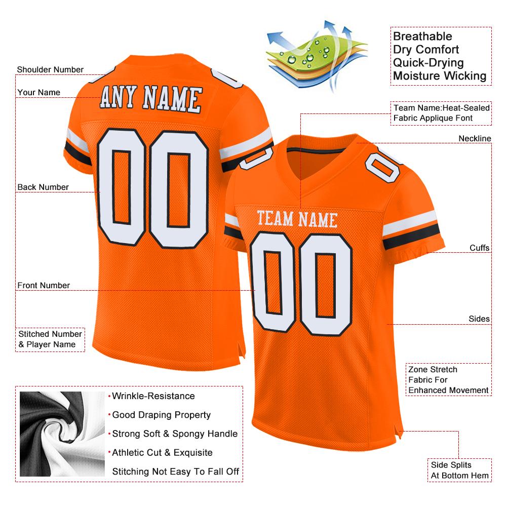 Custom Orange White-Black Classic Style Mesh Authentic American Football Jersey| KXKSHOP