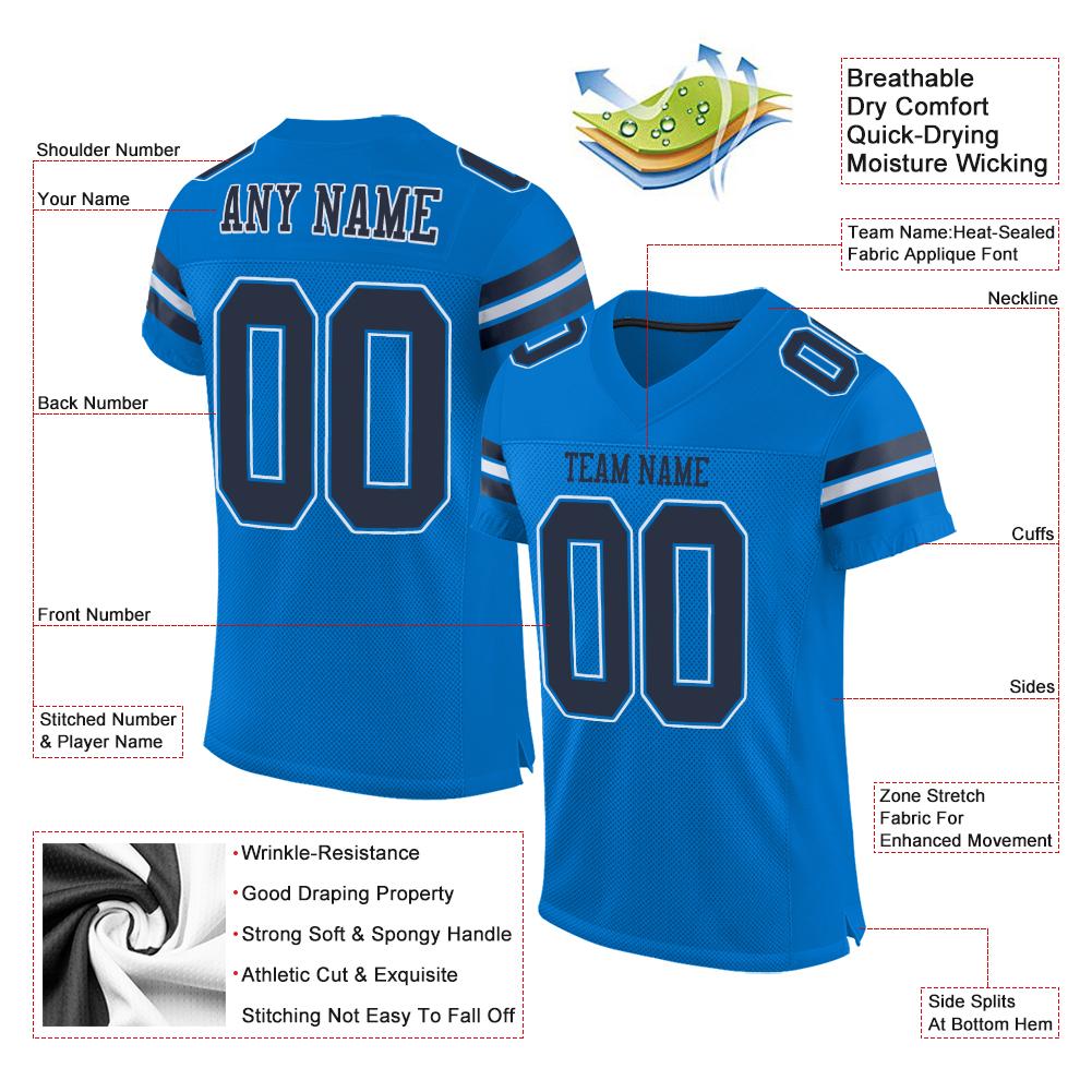 Custom Panther Blue Navy-White Classic Style Mesh Authentic American Football Jersey| KXKSHOP