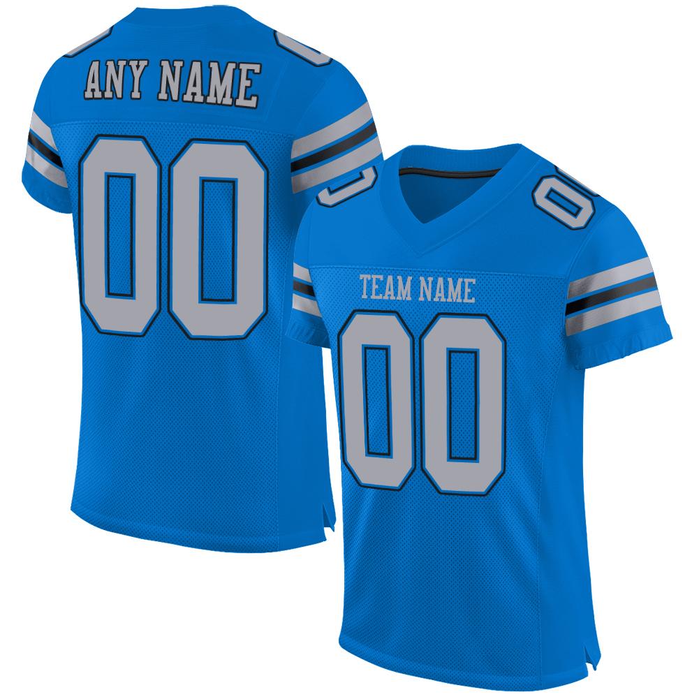 Custom Panther Blue Light Gray-Black Classic Style Mesh American Football Jersey | KXKSHOP