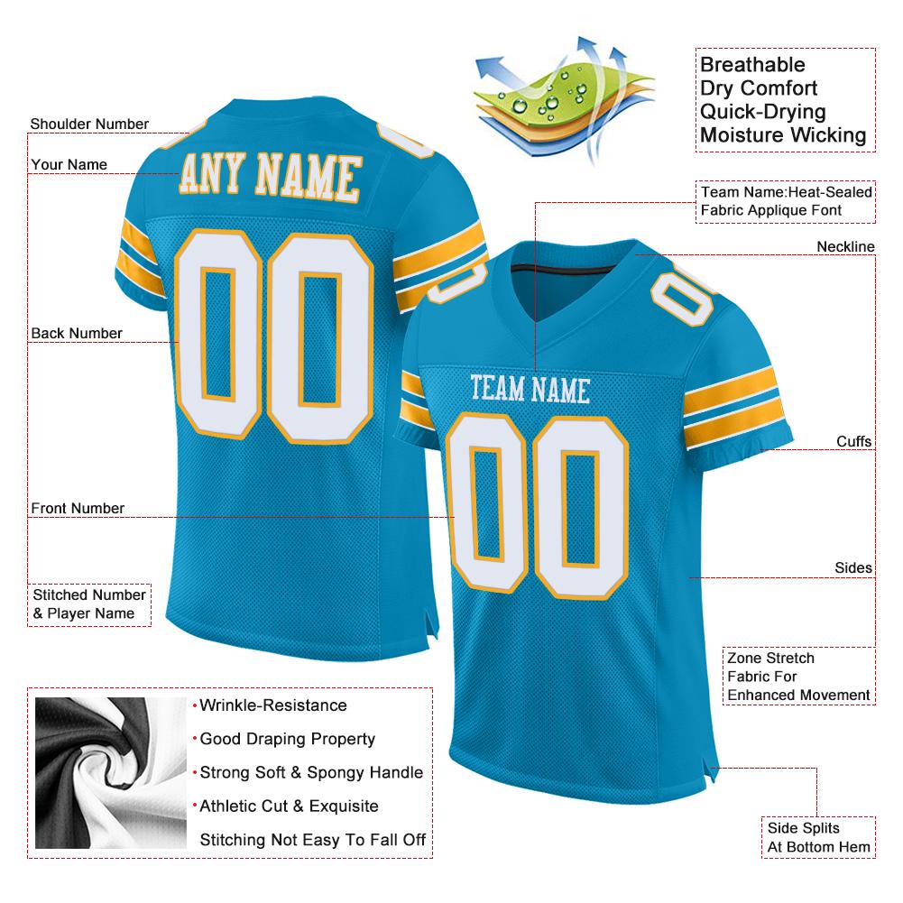 Custom Panther Blue White-Gold Classic Style Mesh Authentic American Football Jersey| KXKSHOP