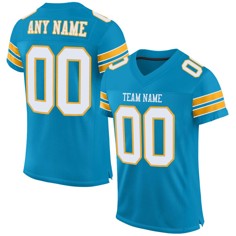 Custom Panther Blue White-Gold Classic Style Mesh Authentic American Football Jersey| KXKSHOP