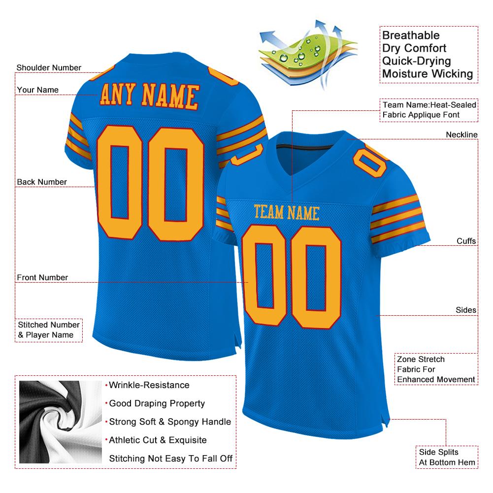 Custom Panther Blue Gold-Red Classic Style Mesh Authentic American Football Jersey| KXKSHOP