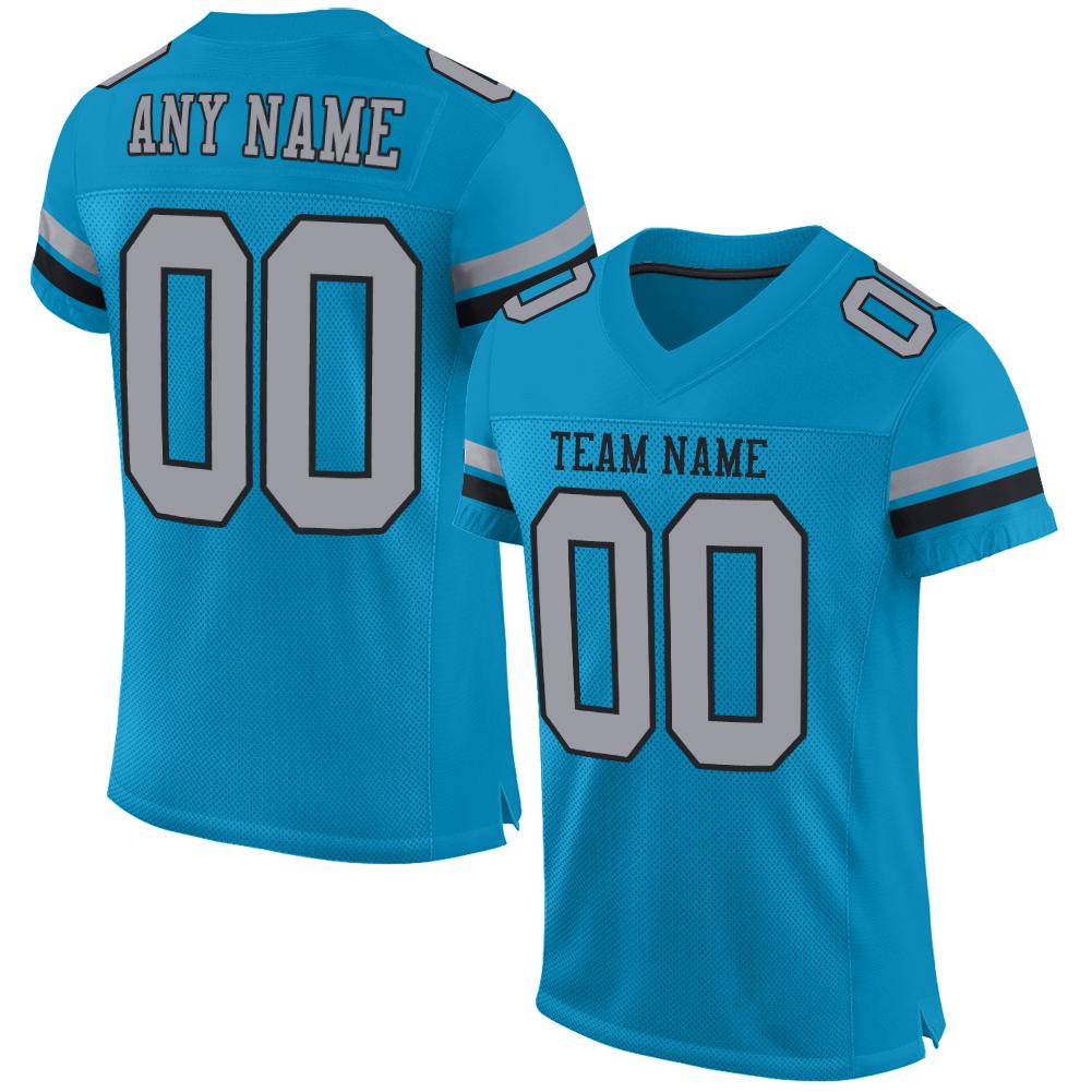 Custom Panther Blue Light Gray-Black Classic Style Mesh Authentic American Football Jersey| KXKSHOP