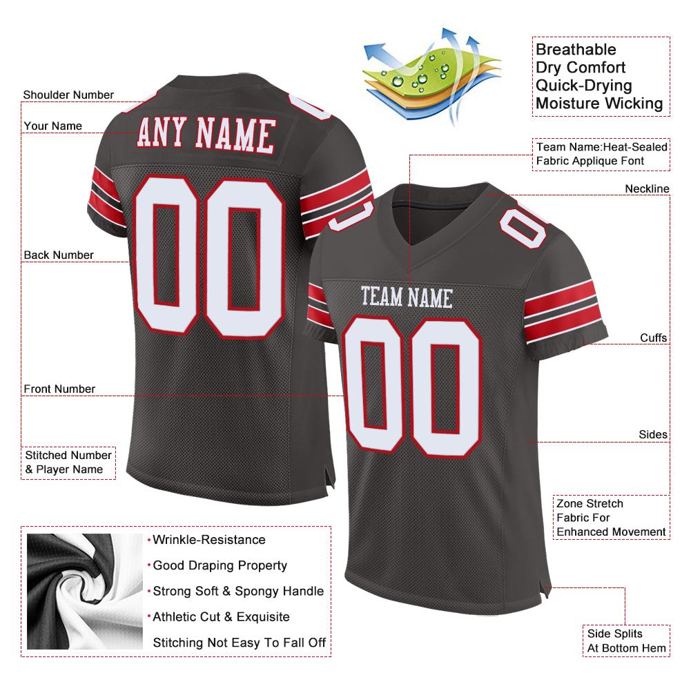 Custom Pewter White-Red Classic Style Mesh Authentic American Football Jersey| KXKSHOP