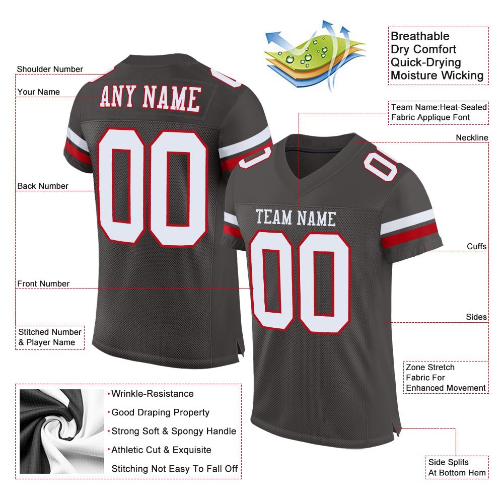 Custom Pewter White-Red Classic Style Mesh Authentic American Football Jersey| KXKSHOP