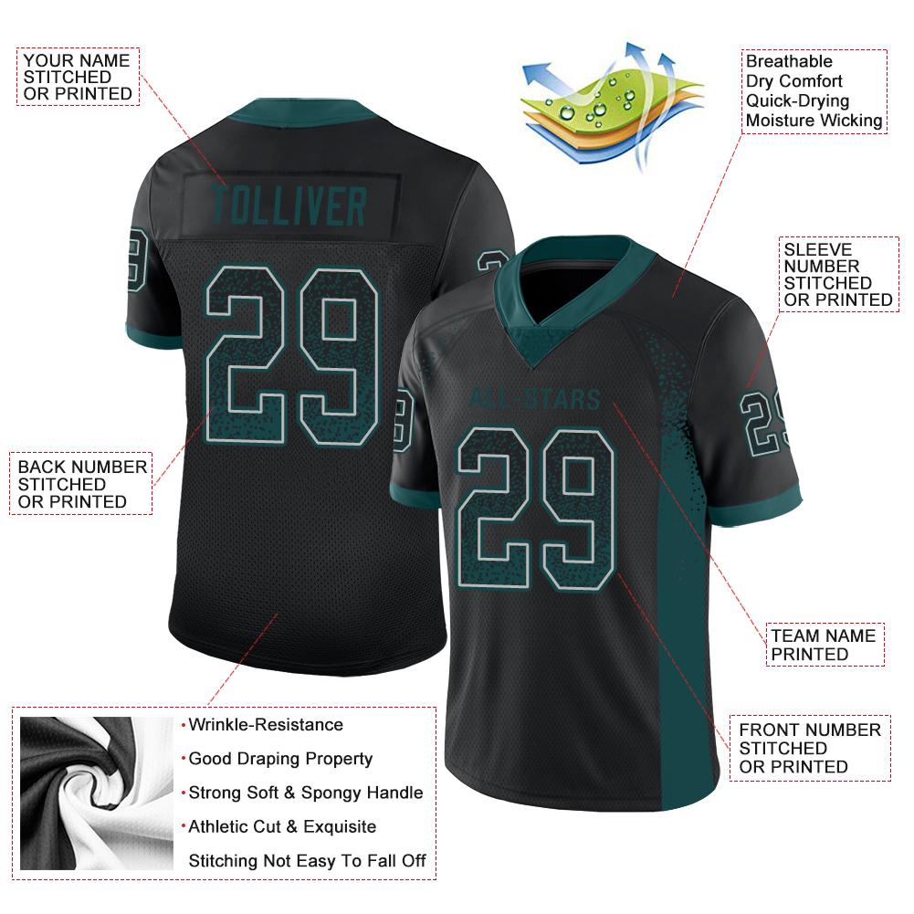 Custom Black Midnight Green-Gray Drift Fashion Mesh Authentic American Football Jersey| KXKSHOP
