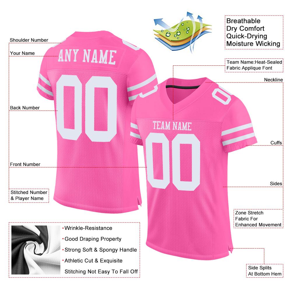 Custom Pink White Classic Style Mesh Authentic American Football Jersey| KXKSHOP
