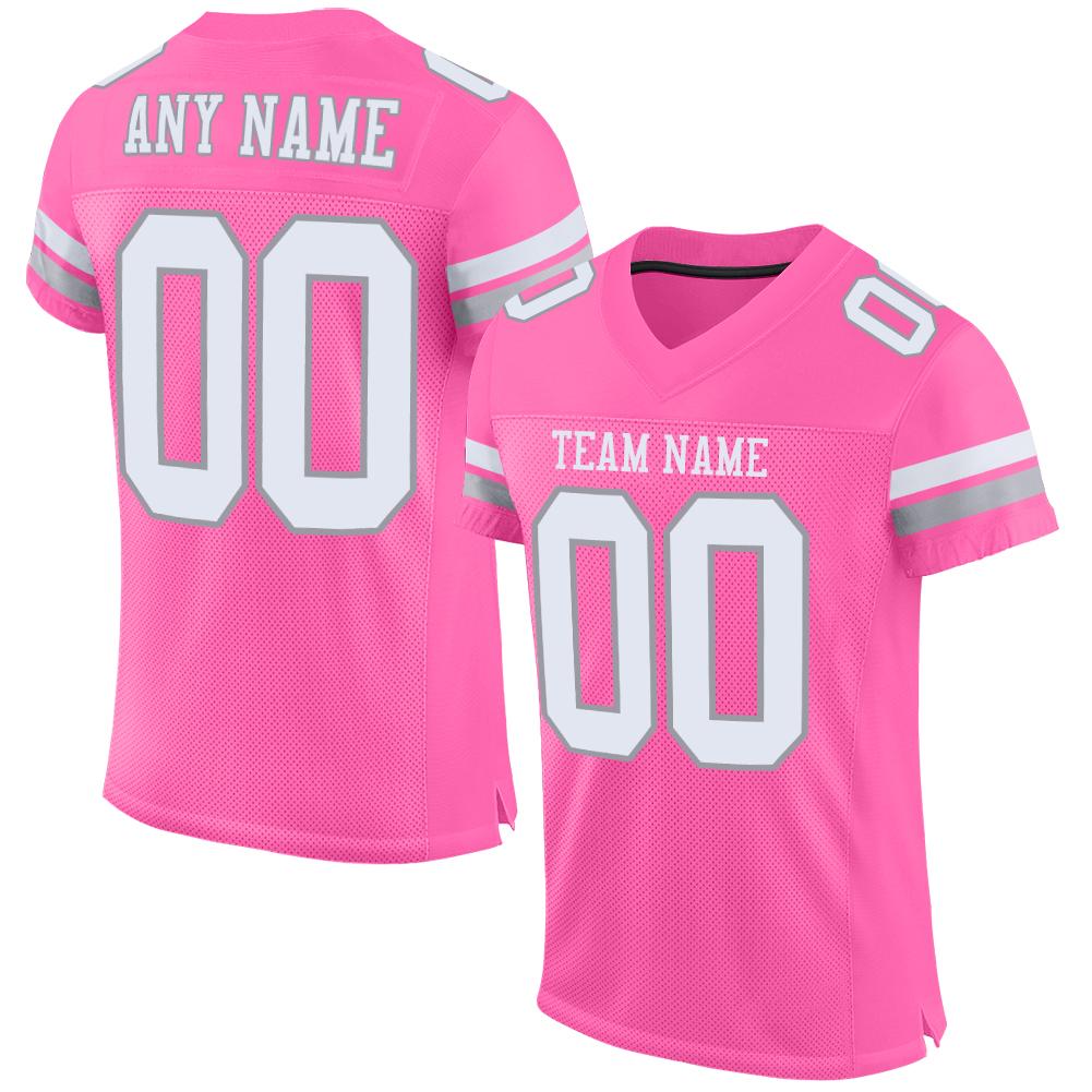 Custom Pink White-Light Gray Classic Style Mesh Authentic American Football Jersey| KXKSHOP