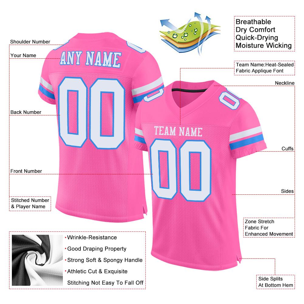 Custom Pink White-Powder Blue Classic Style Mesh Authentic American Football Jersey| KXKSHOP
