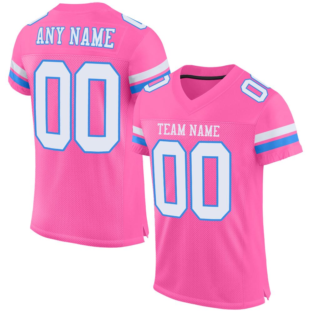 Custom Pink White-Powder Blue Classic Style Mesh Authentic American Football Jersey| KXKSHOP
