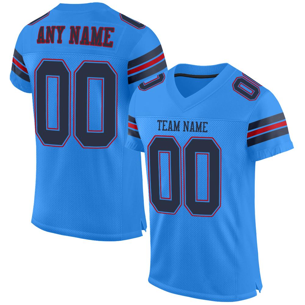 Custom Powder Blue Navy-Red Classic Style Mesh Authentic American Football Jersey| KXKSHOP