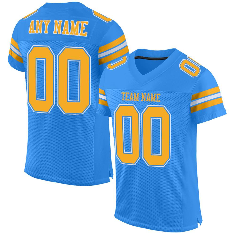 Custom Powder Blue Gold-White Classic Style Mesh American Football Jersey | KXKSHOP