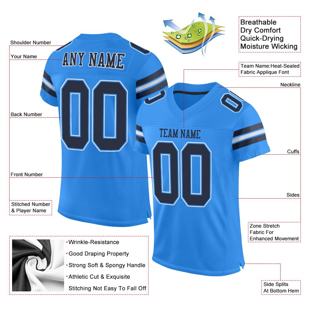 Custom Powder Blue Navy-White Classic Style Mesh Authentic American Football Jersey| KXKSHOP