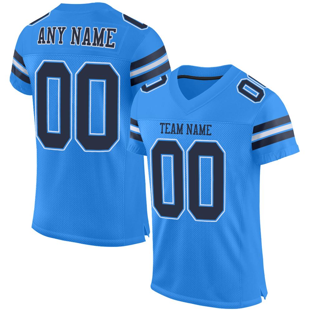 Custom Powder Blue Navy-White Classic Style Mesh Authentic American Football Jersey| KXKSHOP