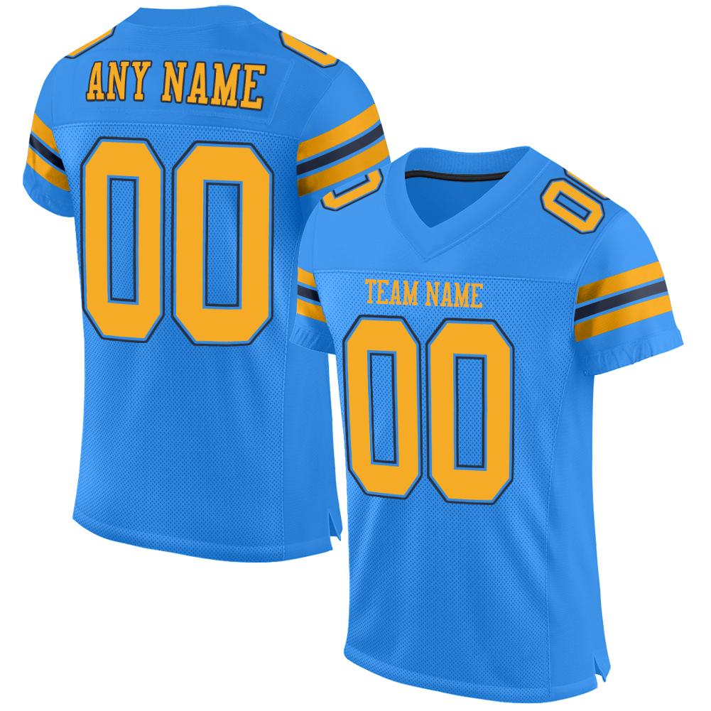 Custom Powder Blue Gold-Navy Classic Style Mesh Authentic American Football Jersey| KXKSHOP