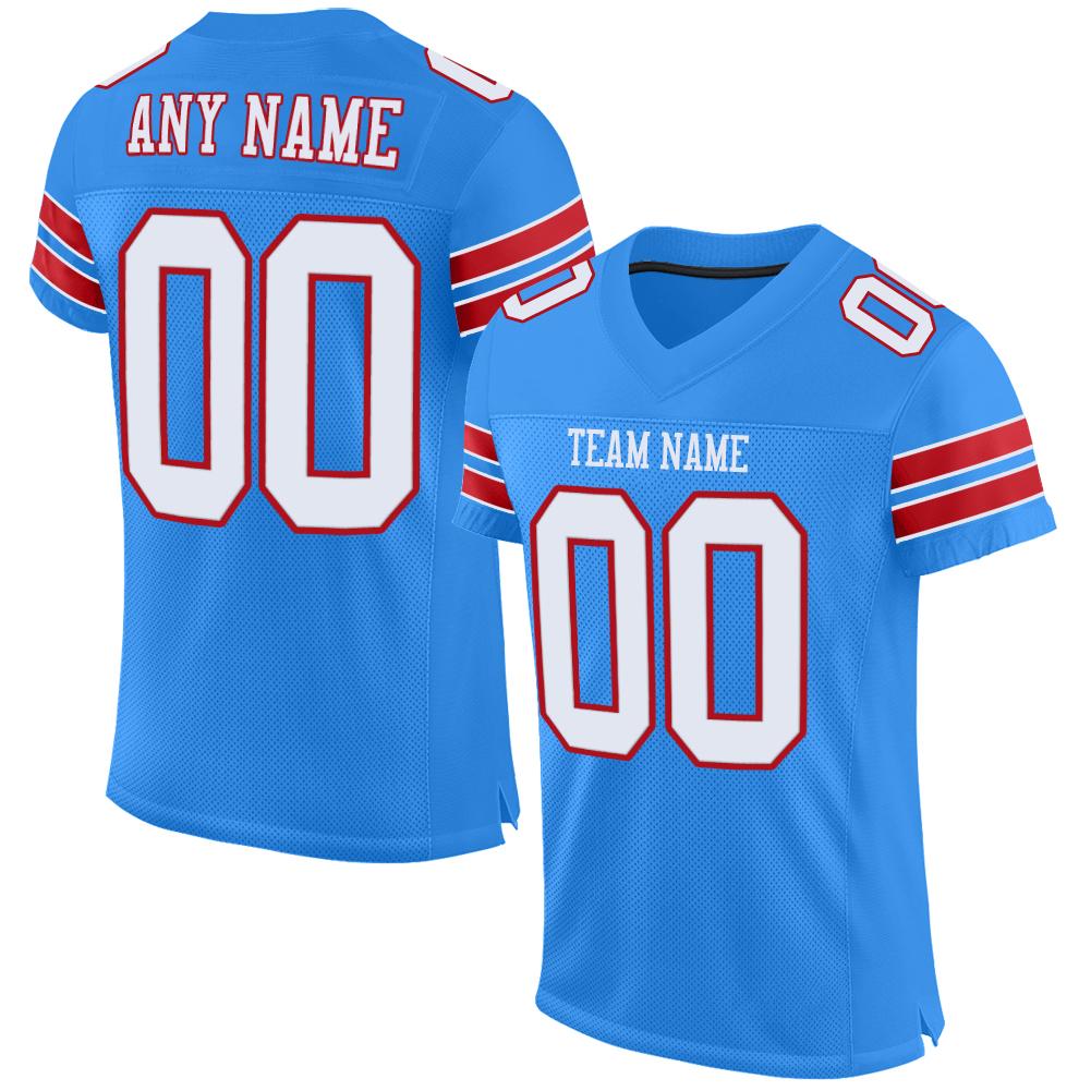 Custom Powder Blue White-Red Classic Style Mesh Authentic American Football Jersey| KXKSHOP
