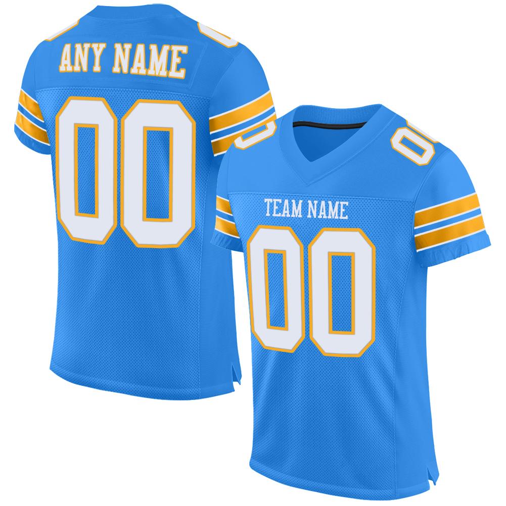 Custom Powder Blue White-Gold Classic Style Mesh Authentic American Football Jersey| KXKSHOP