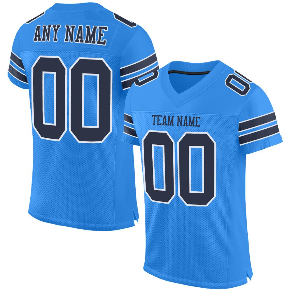 Custom Powder Blue Navy-White Classic Style Mesh Authentic American Football Jersey| KXKSHOP
