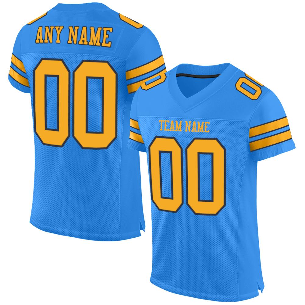 Custom Powder Blue Gold-Navy Classic Style Mesh Authentic American Football Jersey| KXKSHOP