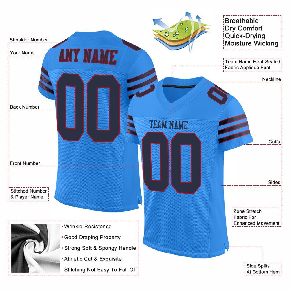 Custom Powder Blue Navy-Red Classic Style Mesh Authentic American Football Jersey| KXKSHOP