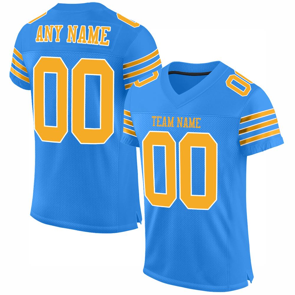 Custom Powder Blue Gold-White Classic Style Mesh Authentic American Football Jersey| KXKSHOP