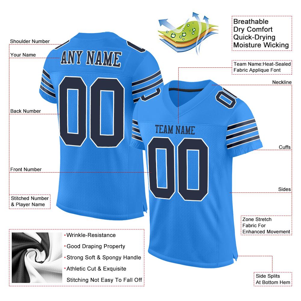 Custom Powder Blue Navy-White Classic Style Mesh Authentic American Football Jersey| KXKSHOP