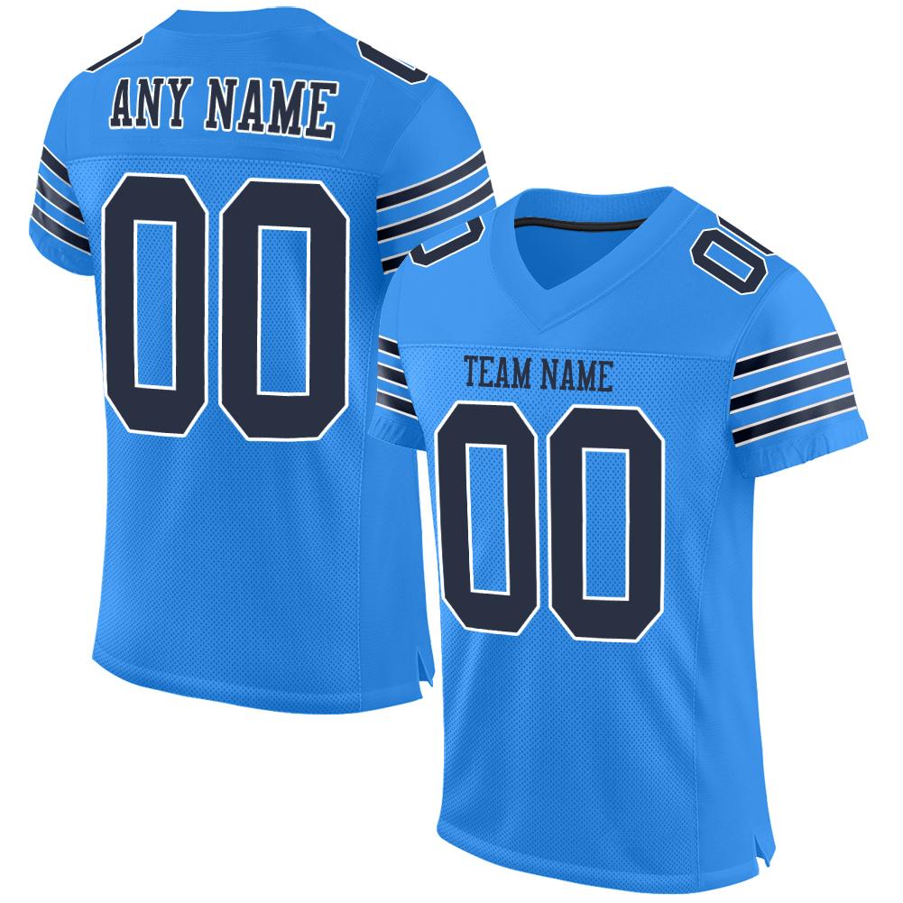 Custom Powder Blue Navy-White Classic Style Mesh Authentic American Football Jersey| KXKSHOP