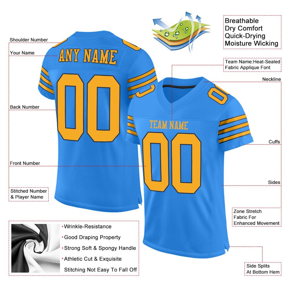 Custom Powder Blue Gold-Navy Classic Style Mesh Authentic American Football Jersey| KXKSHOP