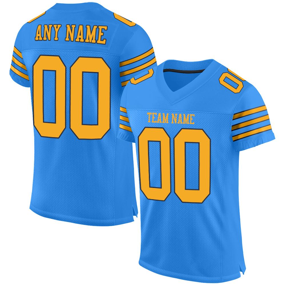 Custom Powder Blue Gold-Navy Classic Style Mesh Authentic American Football Jersey| KXKSHOP