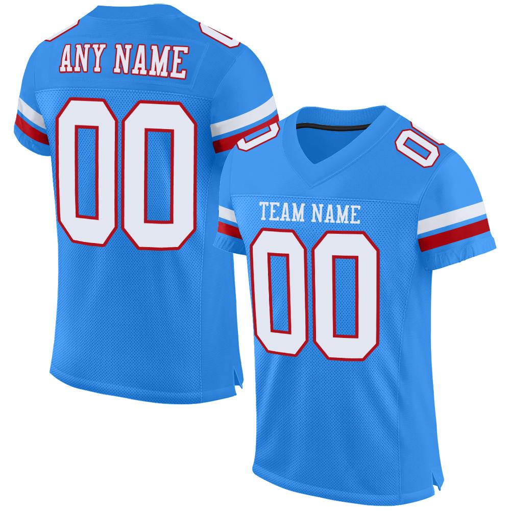 Custom Powder Blue White-Red Classic Style Mesh Authentic American Football Jersey| KXKSHOP