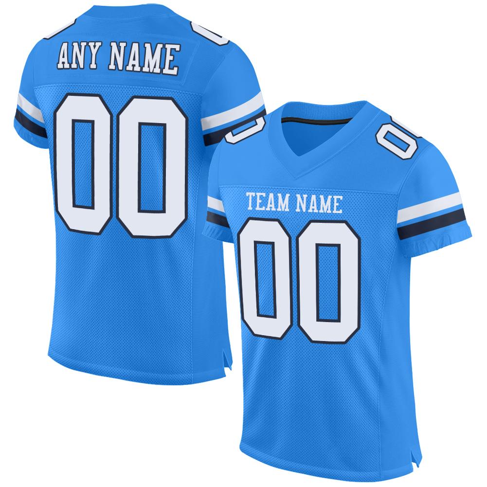 Custom Powder Blue White-Navy Classic Style Mesh Authentic American Football Jersey| KXKSHOP
