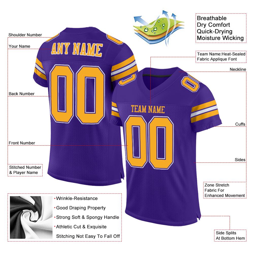 Custom Purple Gold-White Classic Style Mesh Authentic American Football Jersey| KXKSHOP