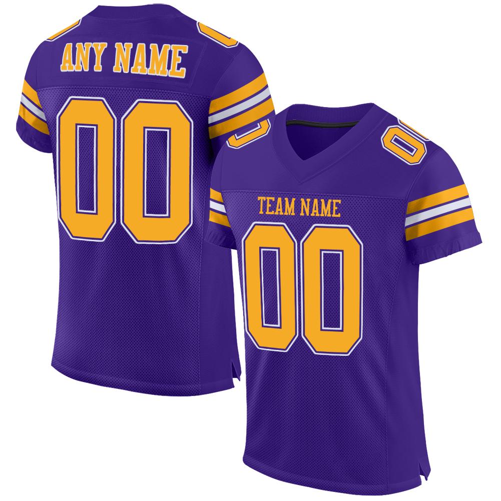 Custom Purple Gold-White Classic Style Mesh Authentic American Football Jersey| KXKSHOP