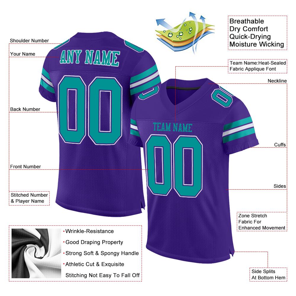 Custom Purple Aqua-White Classic Style Mesh Authentic American Football Jersey| KXKSHOP