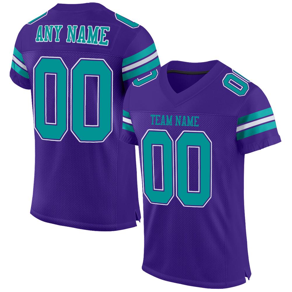 Custom Purple Aqua-White Classic Style Mesh Authentic American Football Jersey| KXKSHOP