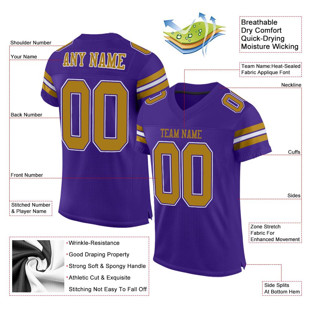 Custom Purple Old Gold-White Classic Style Mesh Authentic American Football Jersey| KXKSHOP