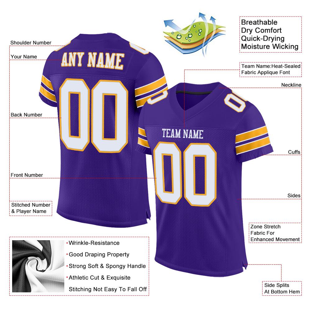 Custom Purple White-Gold Classic Style Mesh Authentic American Football Jersey| KXKSHOP