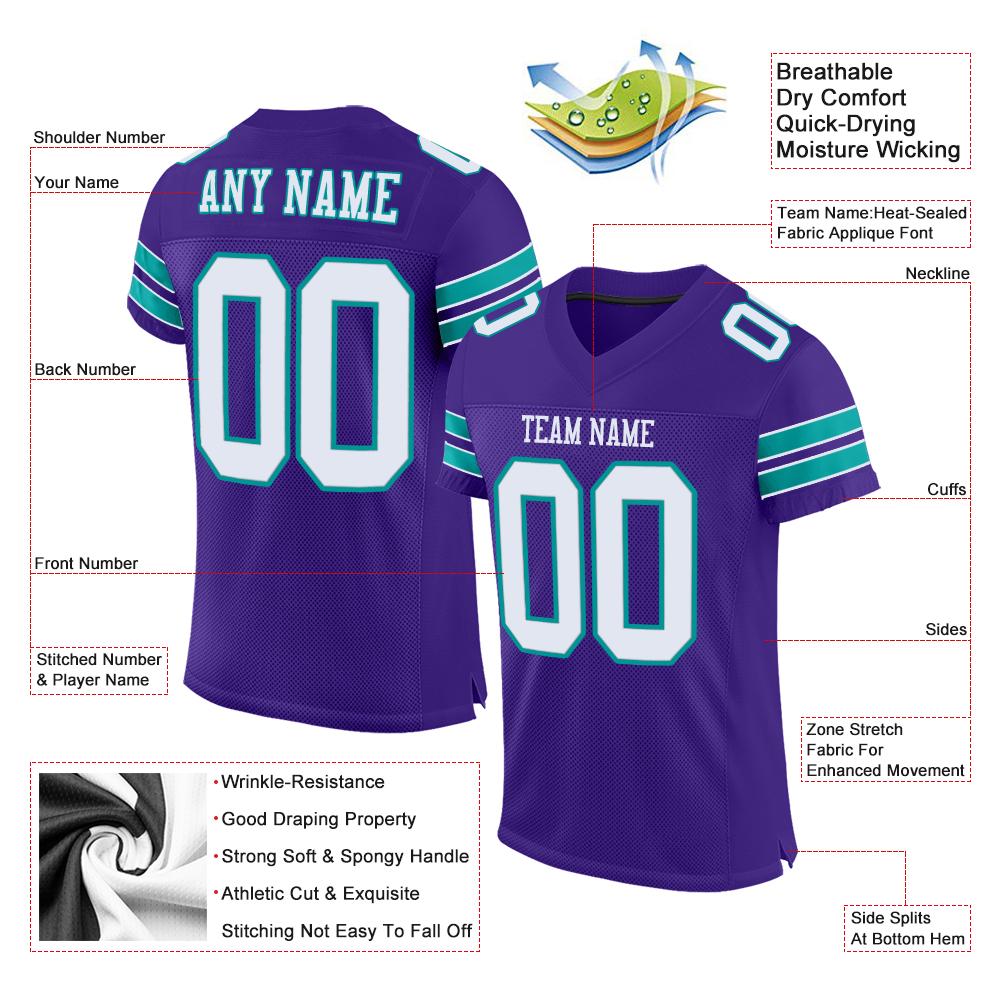 Custom Purple White-Aqua Classic Style Mesh Authentic American Football Jersey| KXKSHOP