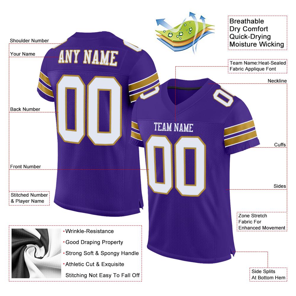Custom Purple White-Old Gold Classic Style Mesh Authentic American Football Jersey| KXKSHOP