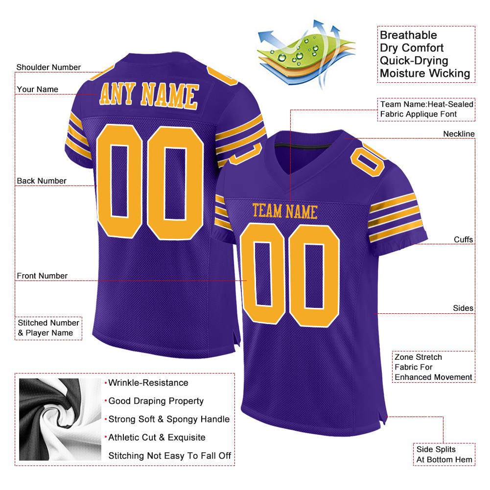 Custom Purple Gold-White Classic Style Mesh Authentic American Football Jersey| KXKSHOP