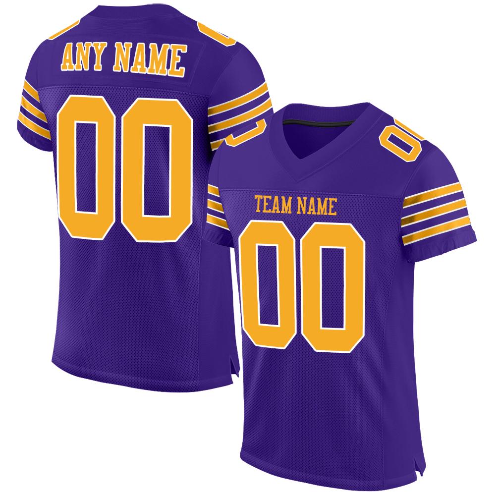Custom Purple Gold-White Classic Style Mesh Authentic American Football Jersey| KXKSHOP