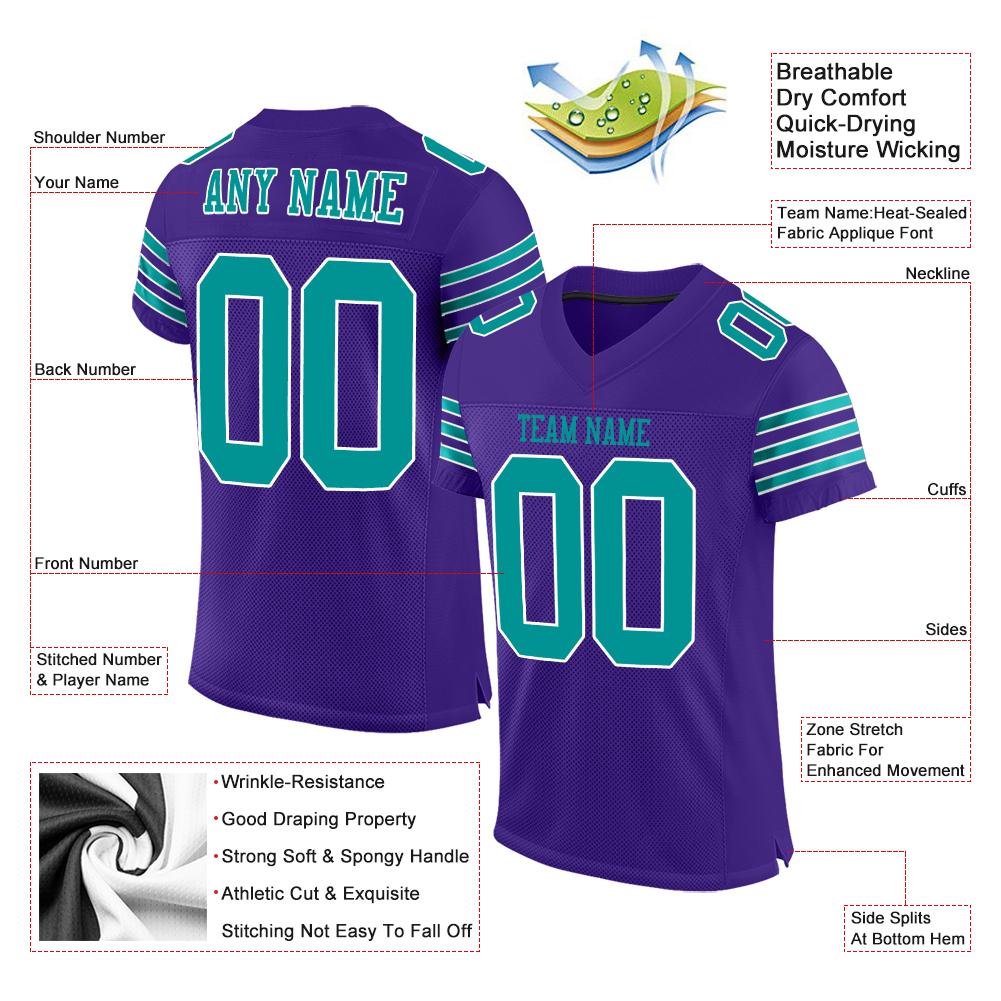Custom Purple Aqua-White Classic Style Mesh Authentic American Football Jersey| KXKSHOP