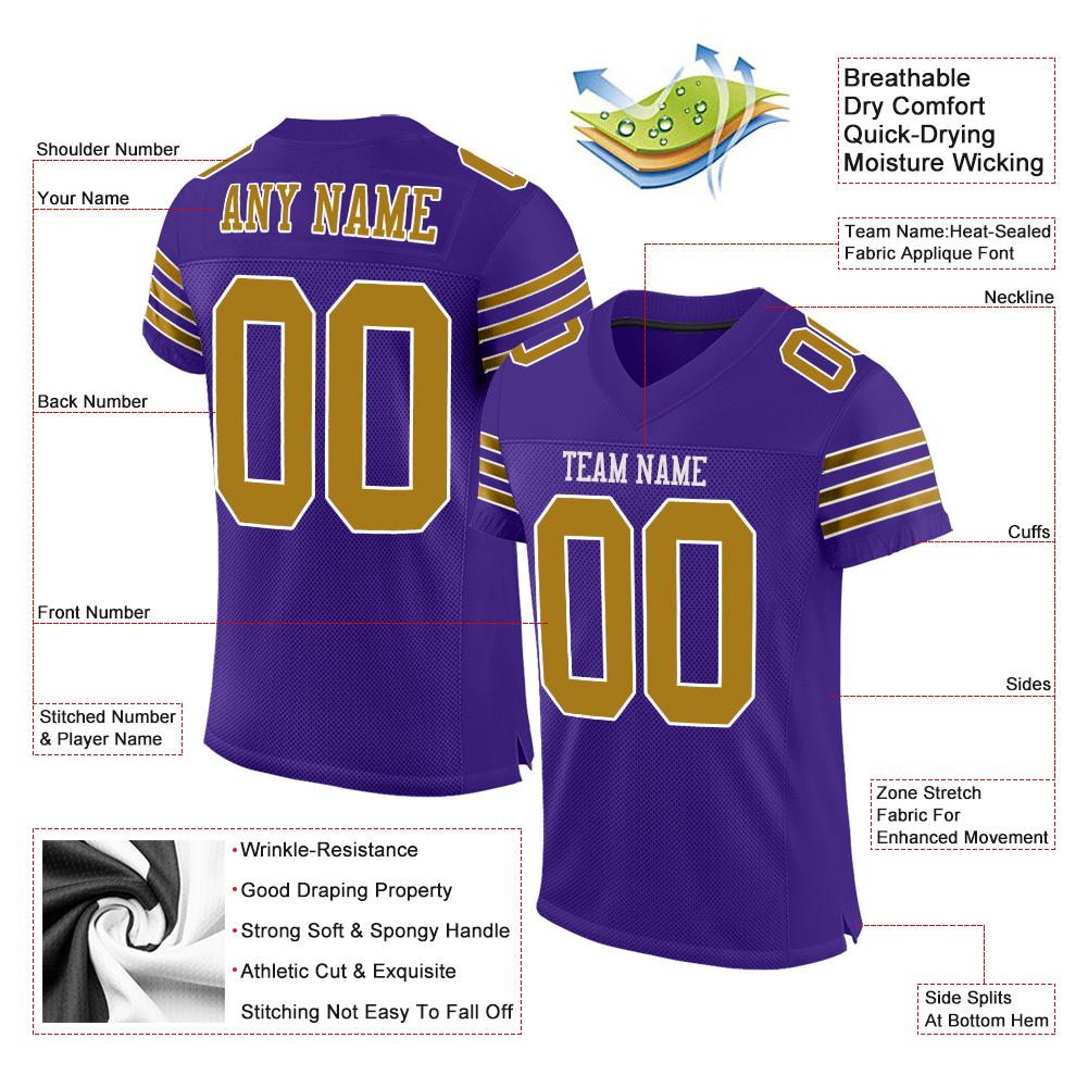 Custom Purple Old Gold-White Classic Style Mesh Authentic American Football Jersey| KXKSHOP