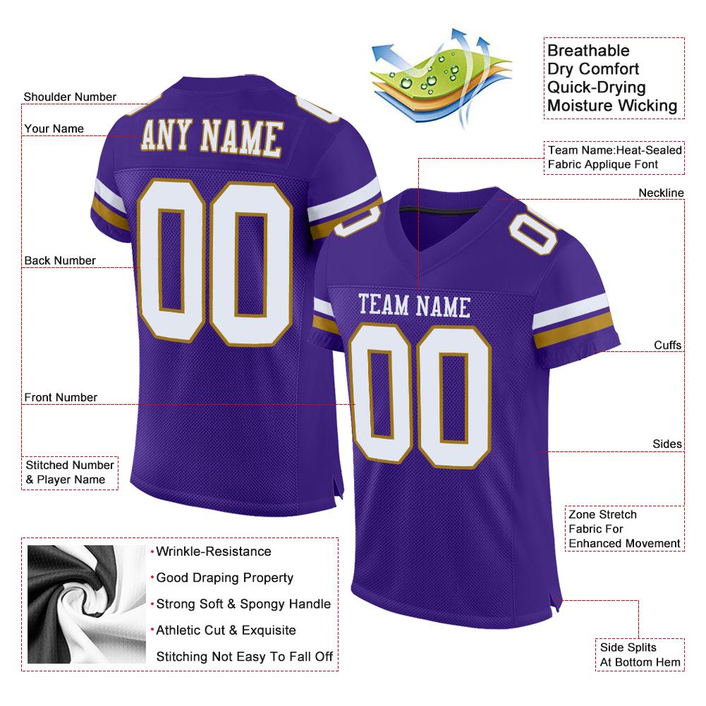 Custom Purple White-Old Gold Classic Style Mesh Authentic American Football Jersey| KXKSHOP