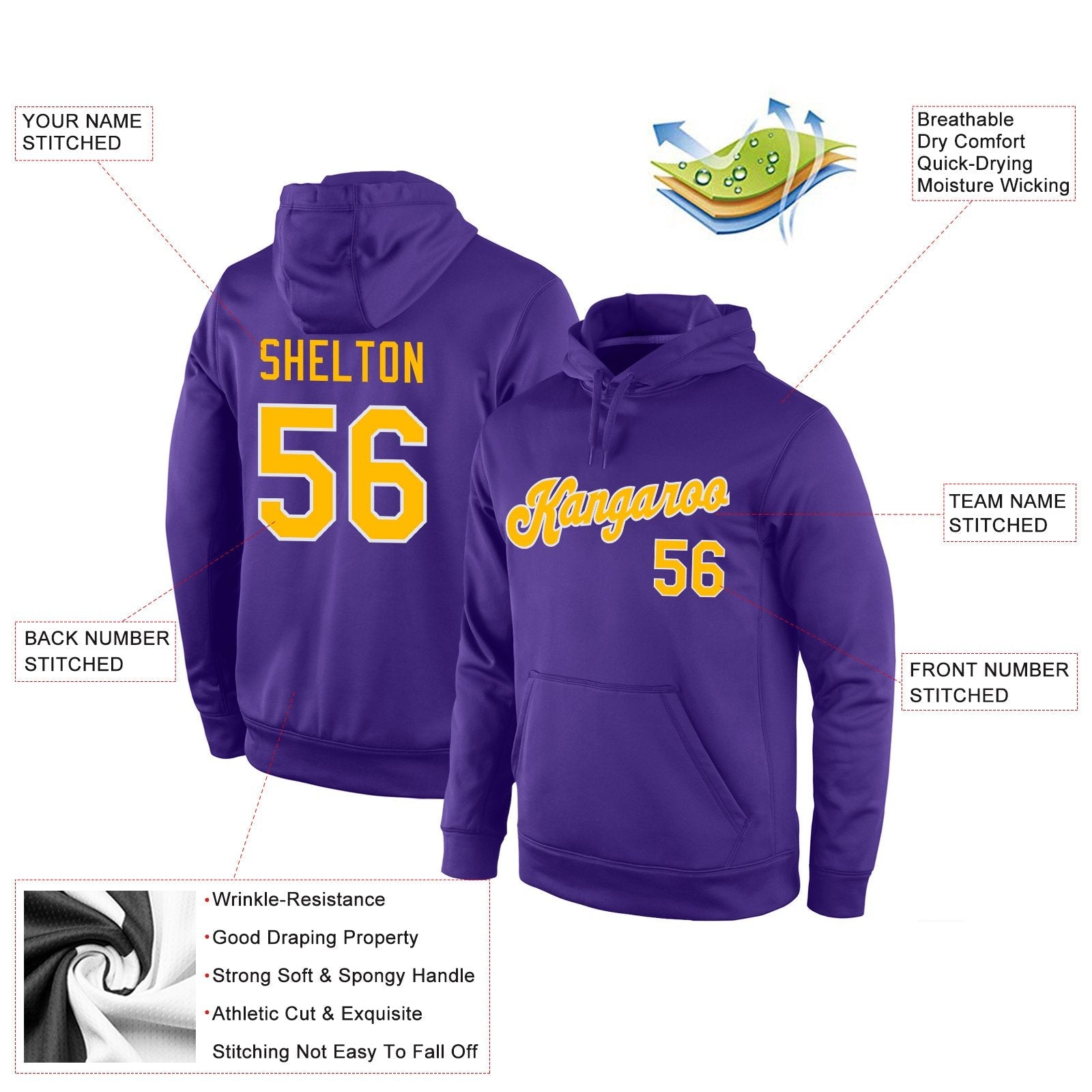Custom Purple Yellow-White Classic Style Uniform Pullover Fashion Hoodie| KXKSHOP