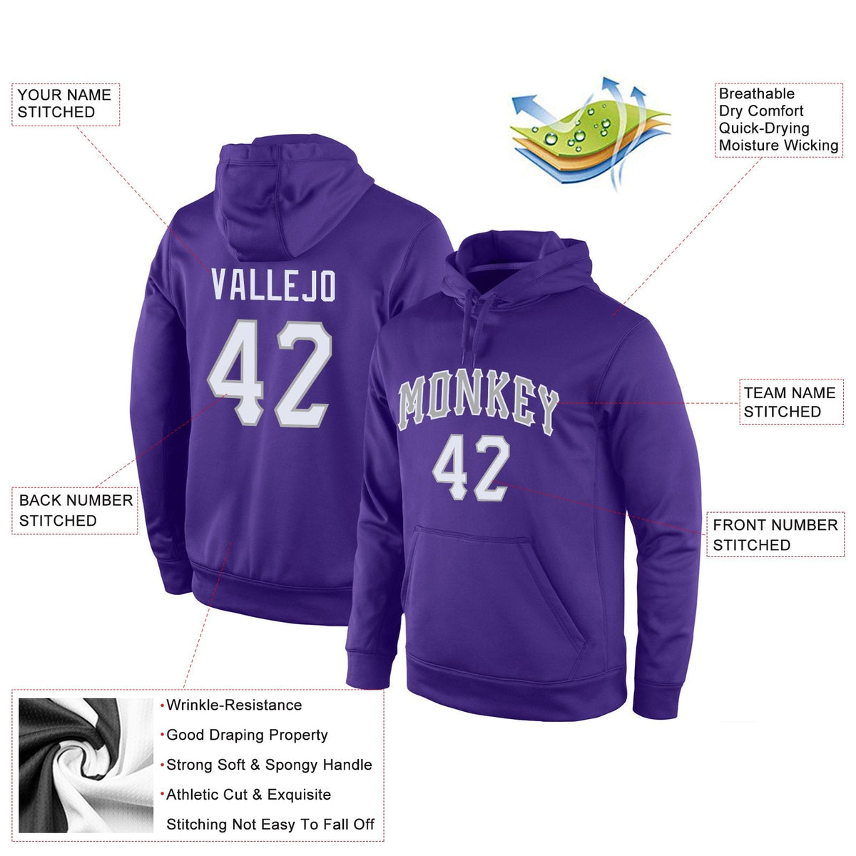 Custom Purple White-Gray Classic Style Uniform Pullover Fashion Hoodie| KXKSHOP