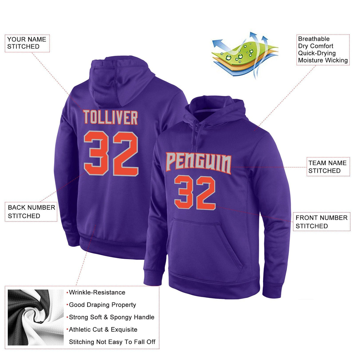 Custom Purple Orange-Gray Classic Style Uniform Pullover Fashion Hoodie| KXKSHOP