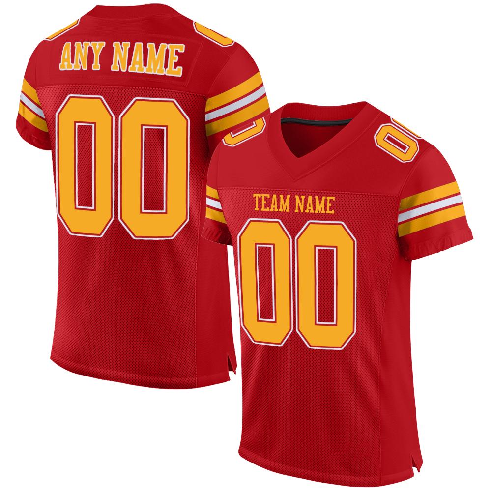 Custom Red Gold-White Classic Style Mesh Authentic American Football Jersey| KXKSHOP