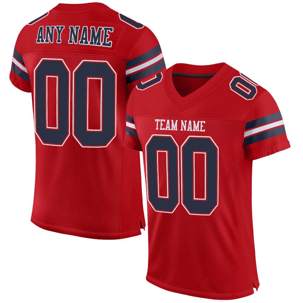 Custom Red Navy-White Classic Style Mesh Authentic American Football Jersey| KXKSHOP